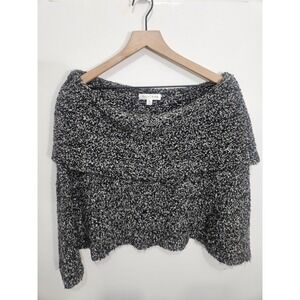 White House Black Market Black White Marled Boucle Cropped Poncho Sweater M/L